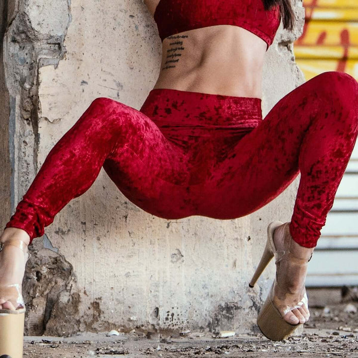 Velvet leggings Adriana | Leggings | Color: red velvet | Yoga Leggings | Dragonfly Pole Wear and Bikram Hot Yoga Clothes