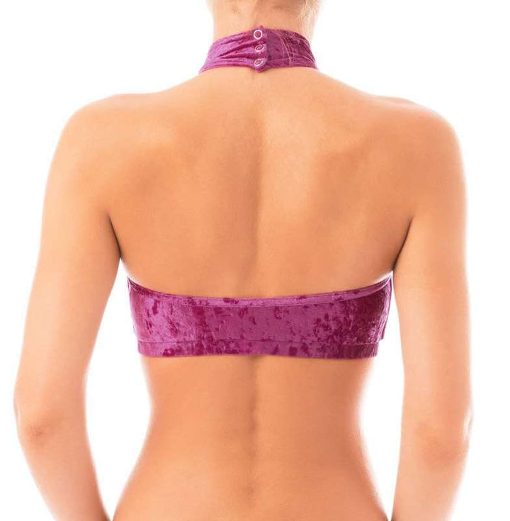 Velvet halter top Lisette | Sports bra | Color: purple velvet | Women's sports bra | Dragonfly Pole Dance Clothes and Bikram Hot Yoga Outfit