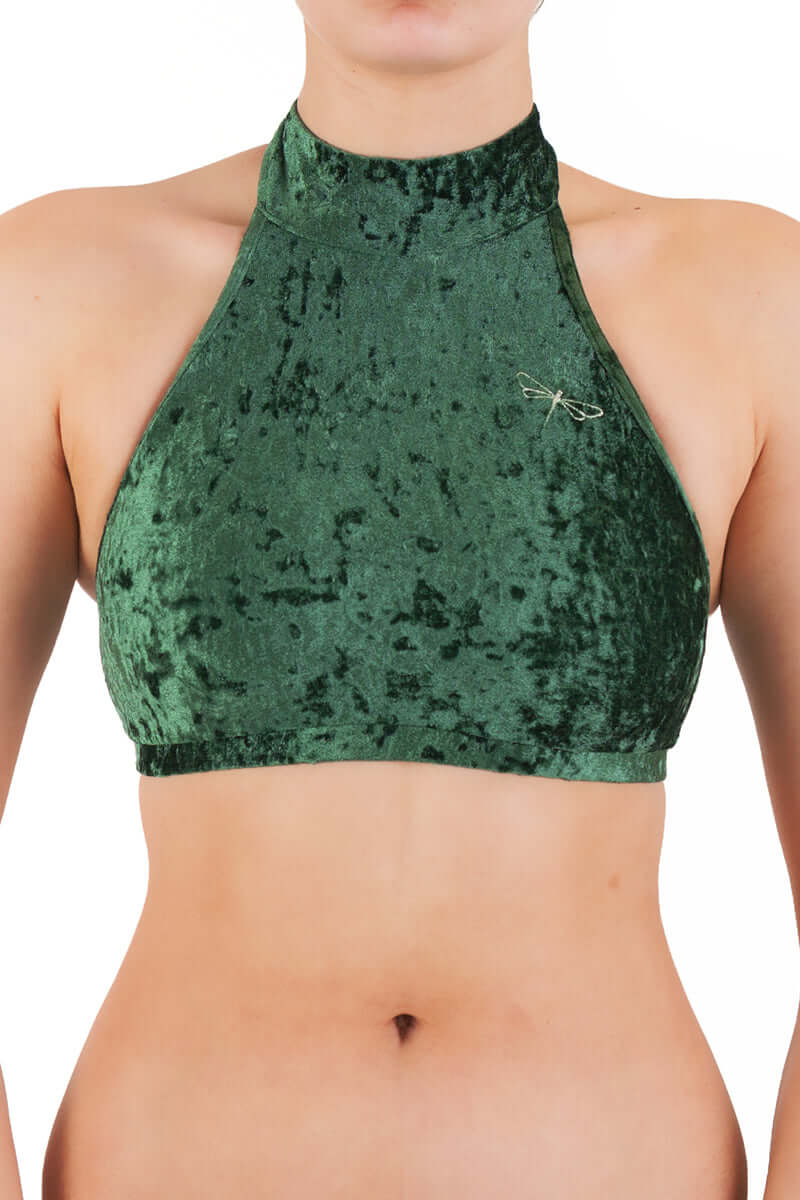 Velvet halter top Lisette | Sports bra | Color: purple velvet | Women's sports bra | Dragonfly Pole Dance Clothes and Bikram Hot Yoga Outfit