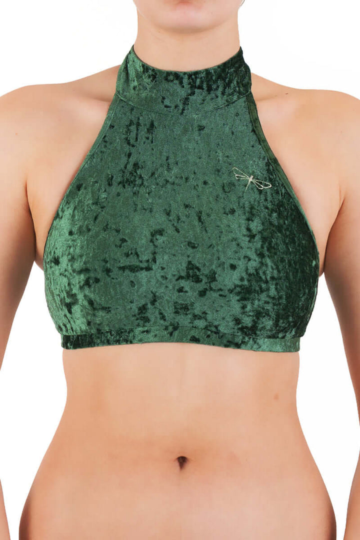 Velvet halter top Lisette | Sports bra | Color: purple velvet | Women's sports bra | Dragonfly Pole Dance Clothes and Bikram Hot Yoga Outfit