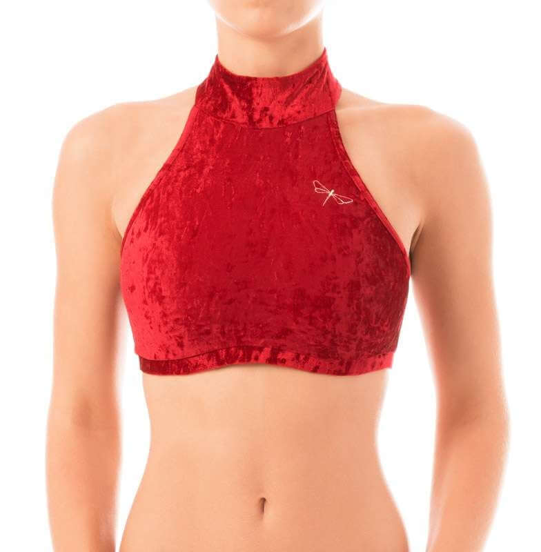 Velvet halter top Lisette | Sports bra | Color: red velvet | Women's sports bra | Dragonfly Pole Dance Clothes and Bikram Hot Yoga Outfit