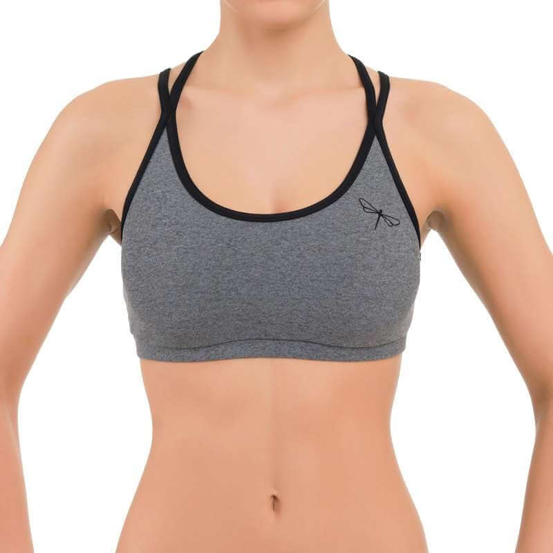 Sports bra Nicole | Sports bra | Color: grey melange / black | Women's sports bra | Dragonfly Pole Dance Clothes and Bikram Hot Yoga Outfit