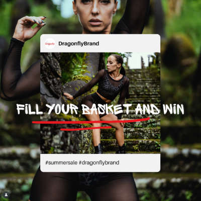 Model wearing stylish pole dance clothing from Dragonfly Brand, showcasing pole shorts and activewear during a summer sale.