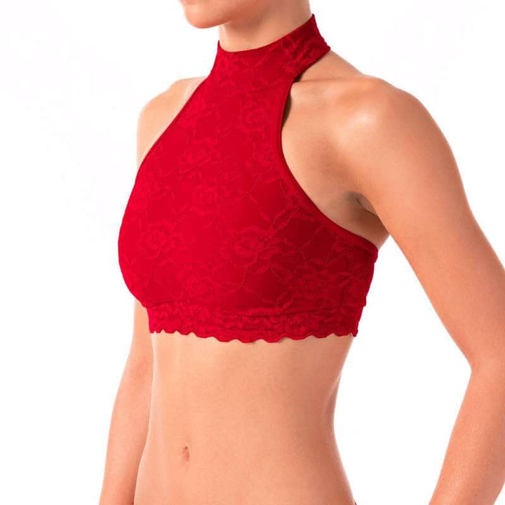 Lace sports bra Lisette | Sports bra | Color: red lace | Women's sports bra | DBrassière sport halter en dentelle - Lisette
