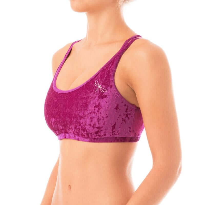 Velvet sports bra Nicole | Sports bra | Color: bronze velvet | Women's sports bra | Dragonfly Pole Dance Clothes and Bikram Hot Yoga Outfit