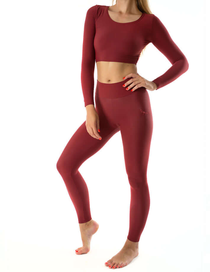 Sports crop top Pavi | Crop top de sport à manches longuesp | Color: petrol | Gymnastics crop top | Long Sleeve | Dragonfly Clothing and Yoga Wear